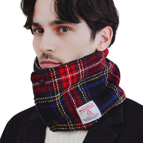 Harris Tweed Wool Neck Warmer for Women and Men, Plaid Snood Scarf with Teddy Fleece Lining and Snap in Saudi Arabia