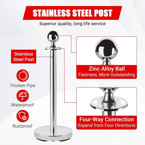 حواجز التحكم في الحشود، عداء السجاد الأحمر للحفلات مع حبل أحمر بطول 5 أقدام، حبال وأعمدة السجاد الأحمر من الفولاذ المقاوم للصدأ، 8 قطع من الدعامات والحبال المخملية للمسارح والفنادق والنوادي وحفلات الزفاف in Kuwait