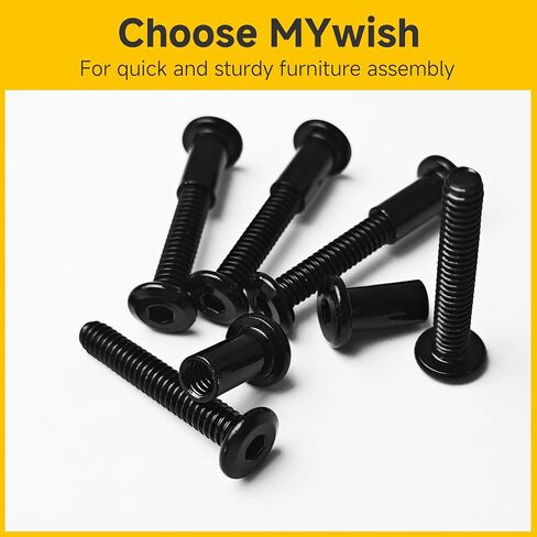 Mywish 1/4-20 x 3/4" براغي برأس مسطح ومسامير وصواميل أسطوانية، 304 من الفولاذ المقاوم للصدأ الأسود المؤكسد بالكامل 1/4 صواميل ومسامير للأثاث مع مفتاح ربط سداسي (10 مجموعات) in Saudi Arabia