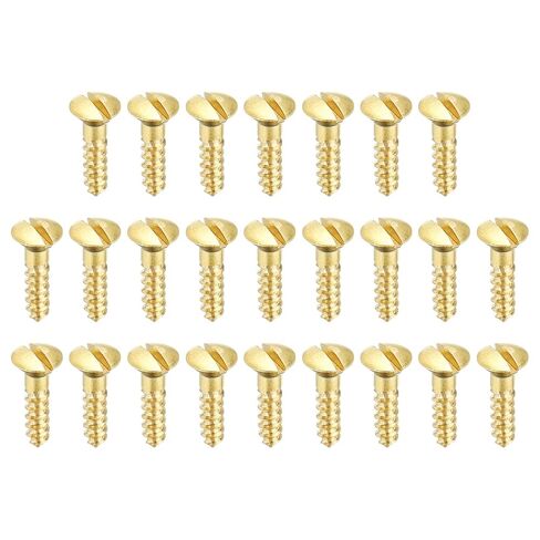 PATIKIL M2 x 8mm Slotted Wood Screw, 25 Pack Solid Brass Oval Head Flat Head Self Tapping Screws for Wood Furniture Connecting, Gold Tone in Saudi Arabia