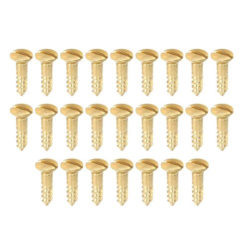 PATIKIL M2 x 8mm Slotted Wood Screw, 25 Pack Solid Brass Oval Head Flat Head Self Tapping Screws for Wood Furniture Connecting, Gold Tone in Saudi Arabia