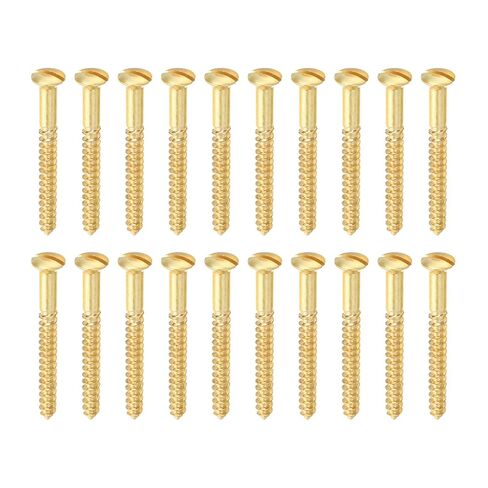 PATIKIL M2 x 8mm Slotted Wood Screw, 25 Pack Solid Brass Oval Head Flat Head Self Tapping Screws for Wood Furniture Connecting, Gold Tone in Saudi Arabia