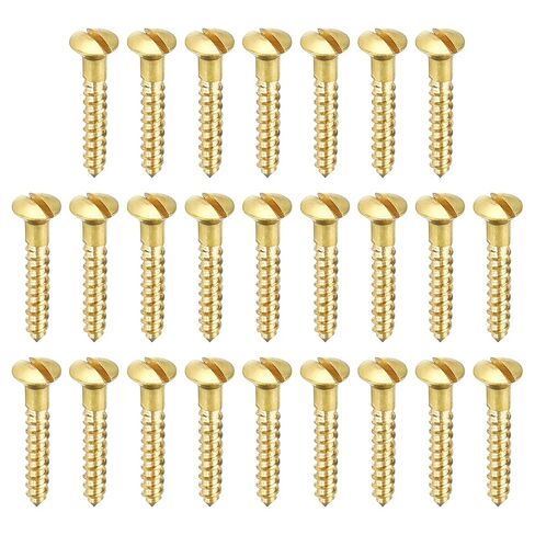 PATIKIL M2 x 8mm Slotted Wood Screw, 25 Pack Solid Brass Oval Head Flat Head Self Tapping Screws for Wood Furniture Connecting, Gold Tone in Saudi Arabia