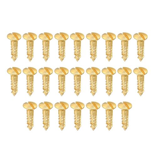 PATIKIL M2 x 8mm Slotted Wood Screw, 25 Pack Solid Brass Oval Head Flat Head Self Tapping Screws for Wood Furniture Connecting, Gold Tone in Saudi Arabia