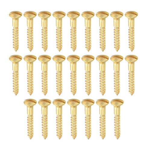 PATIKIL M2 x 8mm Slotted Wood Screw, 25 Pack Solid Brass Oval Head Flat Head Self Tapping Screws for Wood Furniture Connecting, Gold Tone in Saudi Arabia