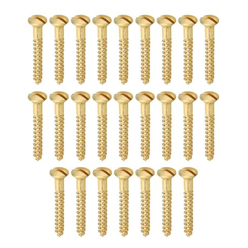 PATIKIL M2 x 8mm Slotted Wood Screw, 25 Pack Solid Brass Oval Head Flat Head Self Tapping Screws for Wood Furniture Connecting, Gold Tone in Saudi Arabia