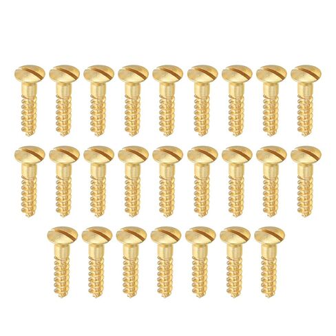 PATIKIL M2 x 8mm Slotted Wood Screw, 25 Pack Solid Brass Oval Head Flat Head Self Tapping Screws for Wood Furniture Connecting, Gold Tone in Saudi Arabia