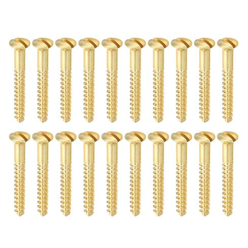 PATIKIL M2 x 8mm Slotted Wood Screw, 25 Pack Solid Brass Oval Head Flat Head Self Tapping Screws for Wood Furniture Connecting, Gold Tone in Saudi Arabia