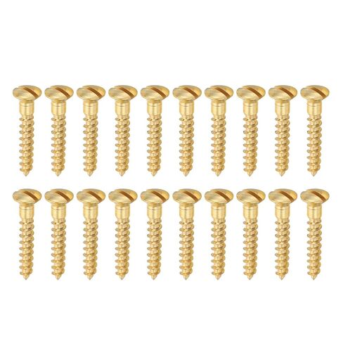 PATIKIL M2 x 8mm Slotted Wood Screw, 25 Pack Solid Brass Oval Head Flat Head Self Tapping Screws for Wood Furniture Connecting, Gold Tone in Saudi Arabia