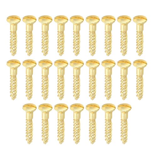 PATIKIL M2 x 8mm Slotted Wood Screw, 25 Pack Solid Brass Oval Head Flat Head Self Tapping Screws for Wood Furniture Connecting, Gold Tone in Saudi Arabia
