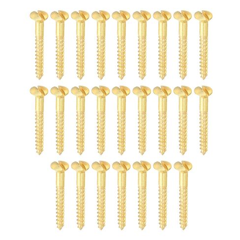 PATIKIL M2 x 8mm Slotted Wood Screw, 25 Pack Solid Brass Oval Head Flat Head Self Tapping Screws for Wood Furniture Connecting, Gold Tone in Saudi Arabia
