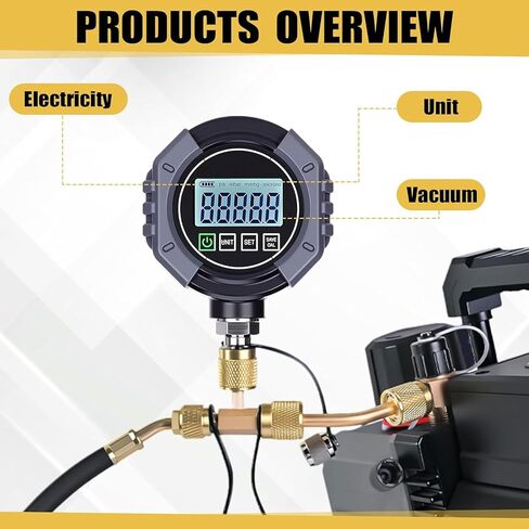 جهاز اختبار قياس الفراغ الرقمي، 0-75000 متر زئبق HVAC، مقياس ضغط الفراغ يتميز بـ 7/16 بوصة - 20UNF HVAC 1/4in SAE، وصلة تمديد SAE، محول نحاسي in Saudi Arabia