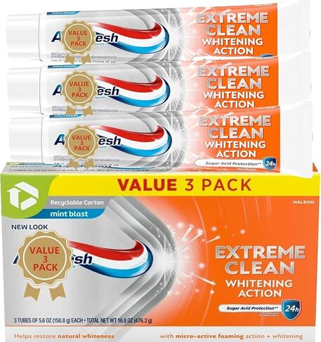 Extreme Aquafres- Clean Whitening Action Fluoride Toothpaste, Mint Blast, 5.6 oz. (Pack of 3) in Saudi Arabia