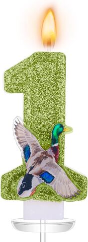 Mallard Duck Birthday Candle Number 1 Sparkly Glitter Cake Topper Gold Numeral Candle Hunting Season Green Duck Party Decoration for Baby Shower Birthday Party Celebration Supplies Keepsake in Kuwait