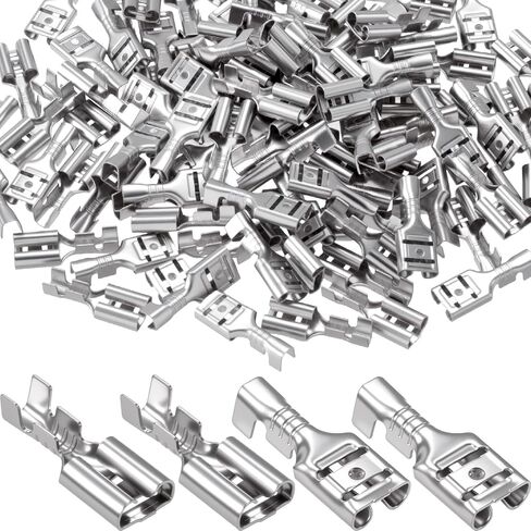 100 قطعة من موصلات الأسلاك ذات درجة الحرارة العالية، موصلات غير معزولة 1/4 بوصة، 18 AWG أنثى تبويب فصل سريع لتجعيد الأسلاك الكهربائية القوية - فضي in Kuwait