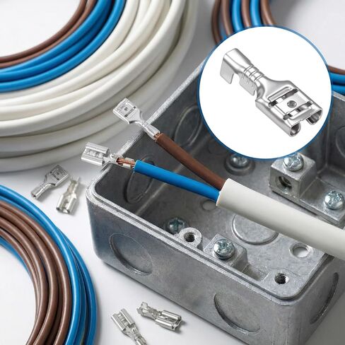 100 قطعة من موصلات الأسلاك ذات درجة الحرارة العالية، موصلات غير معزولة 1/4 بوصة، 18 AWG أنثى تبويب فصل سريع لتجعيد الأسلاك الكهربائية القوية - فضي in Kuwait