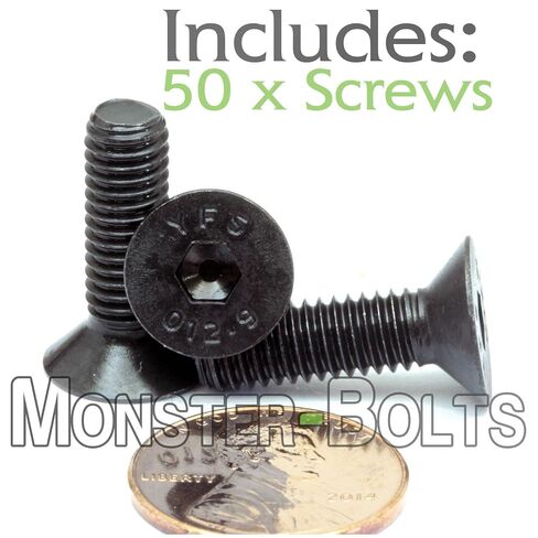 MonsterBolts - M6 x 20mm Flat Head Socket Cap Screws, DIN 7991, Alloy Steel, Black Oxide, 50 Pack in Kuwait