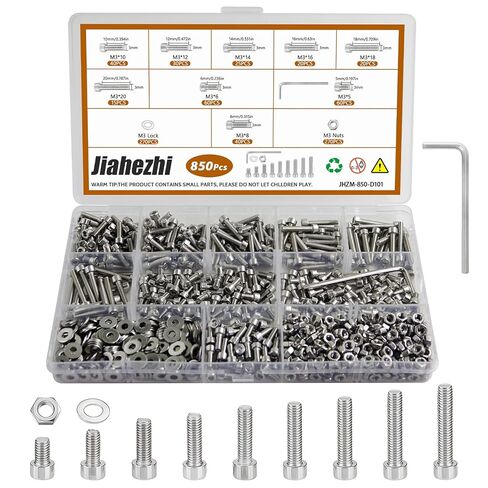 163 Pcs 201 Stainless Steel M6 x 8/10/12/16/20/25/30/35 Hex Head Socket Cap Bolt & Nut Assortment Kit - Includes Flat & Lock Washers for DIY Projects and Repairs in Saudi Arabia