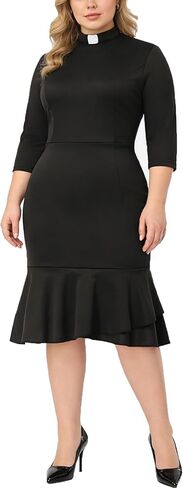 فستان الكنيسة BPURB Clergy للنساء 3/4 كم مقاس كبير فساتين أنيقة على شكل ذيل السمكة مع ياقة داخلية in Kuwait