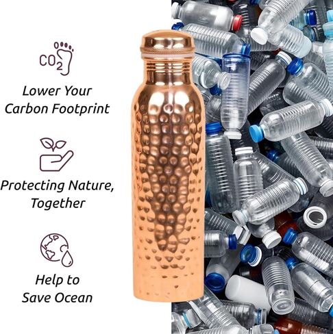 ENX Premium Pure Copper Water Bottle 34oz (1000ml) – Handmade Hammered Ayurvedic Copper Drinking Bottle, Leak-Proof & Heavy-Duty Design in Saudi Arabia