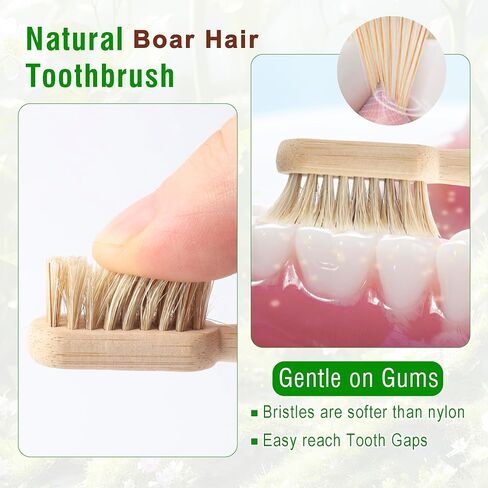 Boar Bristle Toothbrush, Natural Primals Bamboo Toothbrushes, Organic Wooden Toothbrush Non Toxic, Plasstic Free Bamboo Toothbrush Soft, All Natural Bristles Toothbrushes for Adults in Saudi Arabia