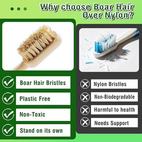 Boar Bristle Toothbrush, Natural Primals Bamboo Toothbrushes, Organic Wooden Toothbrush Non Toxic, Plasstic Free Bamboo Toothbrush Soft, All Natural Bristles Toothbrushes for Adults in Saudi Arabia
