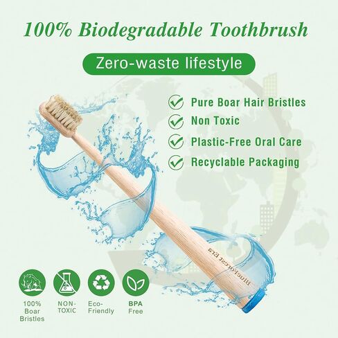 Boar Bristle Toothbrush, Natural Primals Bamboo Toothbrushes, Organic Wooden Toothbrush Non Toxic, Plasstic Free Bamboo Toothbrush Soft, All Natural Bristles Toothbrushes for Adults in Saudi Arabia