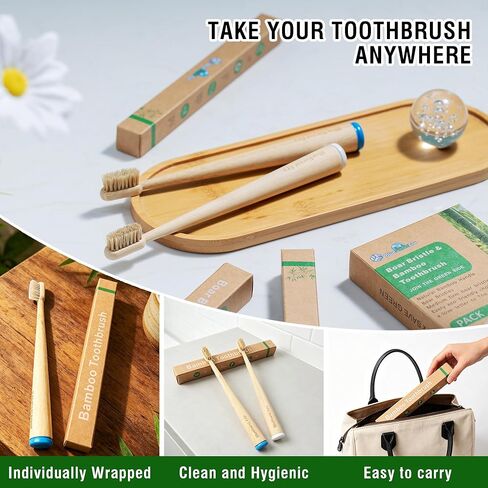 Boar Bristle Toothbrush, Natural Primals Bamboo Toothbrushes, Organic Wooden Toothbrush Non Toxic, Plasstic Free Bamboo Toothbrush Soft, All Natural Bristles Toothbrushes for Adults in Saudi Arabia