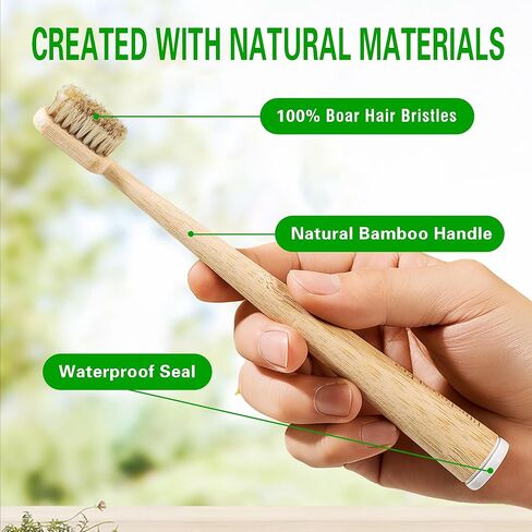 Boar Bristle Toothbrush, Natural Primals Bamboo Toothbrushes, Organic Wooden Toothbrush Non Toxic, Plasstic Free Bamboo Toothbrush Soft, All Natural Bristles Toothbrushes for Adults in Saudi Arabia