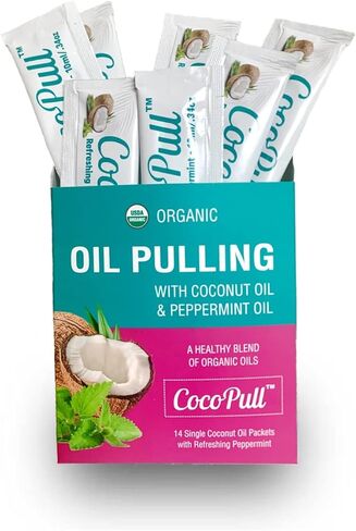 غسول الفم بالزيت العضوي من CocoPull USDA مع زيت النعناع - سحب زيت جوز الهند العضوي لنظافة الفم الكاملة، نفس منعش، أسنان نظيفة، لثة صحية - تبييض الأسنان الطبيعي، غير معدل وراثيًا in Saudi Arabia