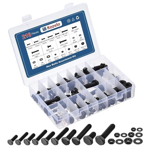 216 Pcs Hex Screw Nut Washer Kit - [M4/M5/M6/M8/M10] Plastic, Fully Threaded Hexagon Head Machine Bolts for Micro Controller Board Building Insulate or Fasten PCB Board, Black in Saudi Arabia