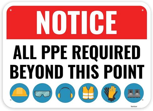 1PC PPE Safety Sign, 14 x 10 Inches - Aluminum - Construction Area Signs For Workplace Site - Personal Protective Equipment in Saudi Arabia