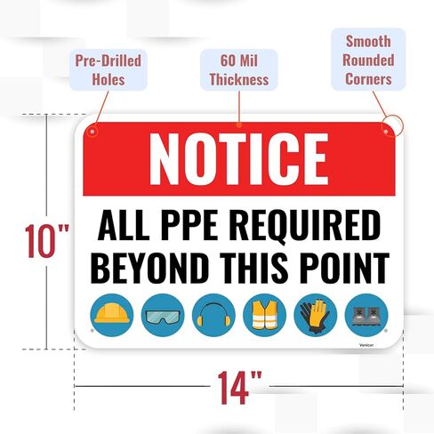 1PC PPE Safety Sign, 14 x 10 Inches - Aluminum - Construction Area Signs For Workplace Site - Personal Protective Equipment in Saudi Arabia