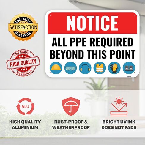 1PC PPE Safety Sign, 14 x 10 Inches - Aluminum - Construction Area Signs For Workplace Site - Personal Protective Equipment in Saudi Arabia