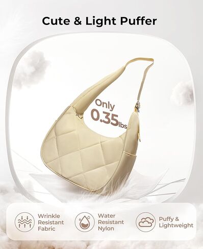 Small Crescent Shoulder Bag for Women, Cute Lightweight Puffer Nylon Purse, Everyday Handbag with Adjustable Strap in Saudi Arabia