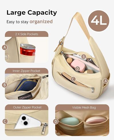 Small Crescent Shoulder Bag for Women, Cute Lightweight Puffer Nylon Purse, Everyday Handbag with Adjustable Strap in Saudi Arabia