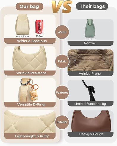 Small Crescent Shoulder Bag for Women, Cute Lightweight Puffer Nylon Purse, Everyday Handbag with Adjustable Strap in Saudi Arabia