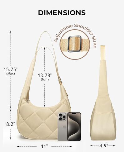 Small Crescent Shoulder Bag for Women, Cute Lightweight Puffer Nylon Purse, Everyday Handbag with Adjustable Strap in Saudi Arabia