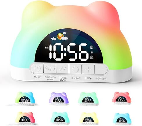 LED Alarm Clock, Little Bear Alarm Clock, Sleep Training Clock for Toddlers with 11 Colors Night Light for Bedroom, Sound Machine, Birthday Gift for Boys Girls in Saudi Arabia