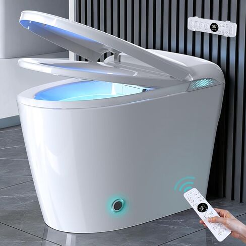 Smart Toilet with Tank, No Water Pressure Limit, Automatic Lid Open/Close, Foot Sensor Bidet Toilet, Built-in Fragrance, Warm Air Dryer, ADA Compliant Height Bidet Toilet for Bathroom in Saudi Arabia