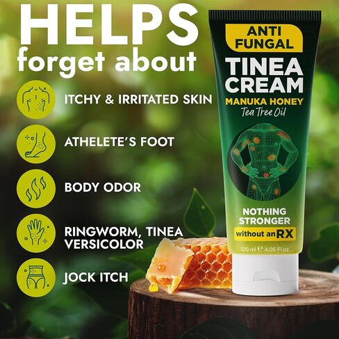 Tinea Versicolor Treatment Antifungal Cream | Relieves Itchy Skin, Ringworm, Jock Itch, Athlete’s Foot & Body Odor, Enriched with Manuka Honey & Tea Tree Oil 120 ml in Kuwait