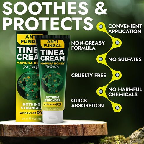 Tinea Versicolor Treatment Antifungal Cream | Relieves Itchy Skin, Ringworm, Jock Itch, Athlete’s Foot & Body Odor, Enriched with Manuka Honey & Tea Tree Oil 120 ml in Kuwait