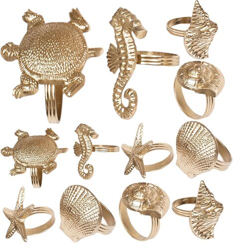 12 قطعة من حلقات المناديل البحرية - حلقات منديل مزخرفة، حلقة منديل معدنية زينة معدنية لعيد الميلاد، وعيد الشكر، وتناول الطعام، وديكور المنزل، والهدايا، والزفاف، والحفلات (ذهبي عتيق) in Kuwait