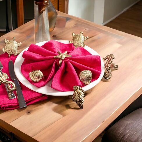 12 قطعة من حلقات المناديل البحرية - حلقات منديل مزخرفة، حلقة منديل معدنية زينة معدنية لعيد الميلاد، وعيد الشكر، وتناول الطعام، وديكور المنزل، والهدايا، والزفاف، والحفلات (ذهبي عتيق) in Kuwait