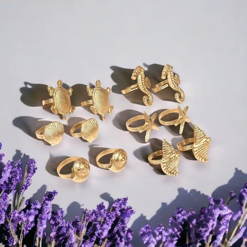 12 قطعة من حلقات المناديل البحرية - حلقات منديل مزخرفة، حلقة منديل معدنية زينة معدنية لعيد الميلاد، وعيد الشكر، وتناول الطعام، وديكور المنزل، والهدايا، والزفاف، والحفلات (ذهبي عتيق) in Kuwait