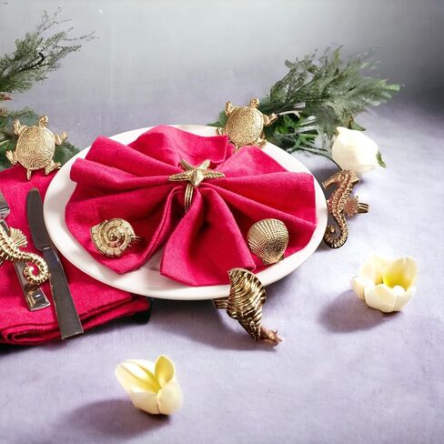 12 قطعة من حلقات المناديل البحرية - حلقات منديل مزخرفة، حلقة منديل معدنية زينة معدنية لعيد الميلاد، وعيد الشكر، وتناول الطعام، وديكور المنزل، والهدايا، والزفاف، والحفلات (ذهبي عتيق) in Kuwait