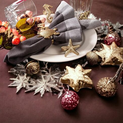 12 قطعة من حلقات المناديل البحرية - حلقات منديل مزخرفة، حلقة منديل معدنية زينة معدنية لعيد الميلاد، وعيد الشكر، وتناول الطعام، وديكور المنزل، والهدايا، والزفاف، والحفلات (ذهبي عتيق) in Kuwait