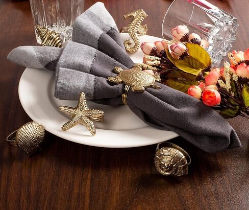 12 قطعة من حلقات المناديل البحرية - حلقات منديل مزخرفة، حلقة منديل معدنية زينة معدنية لعيد الميلاد، وعيد الشكر، وتناول الطعام، وديكور المنزل، والهدايا، والزفاف، والحفلات (ذهبي عتيق) in Kuwait