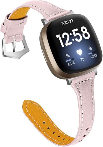 حزام FitTurn النحيف متوافق مع Fitbit Versa 4/Versa 3/Sense 2، أساور معصم بديلة رقيقة من الجلد الطبيعي للنساء والرجال، إكسسوارات سوار ساعة مصنوعة يدويًا، متعددة الألوان لـ Versa 4/Sense 2 (وردي) in Saudi Arabia
