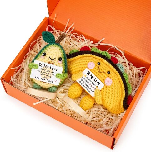 Valentines Day Gift for Him Her, Handmade Crochet Taco & Avocado with Wooden Base & Gift Box to My Love, 2 Pcs Romantic I Love You Valentines Gift for Couples Wife Husband Boyfriend Women in Saudi Arabia